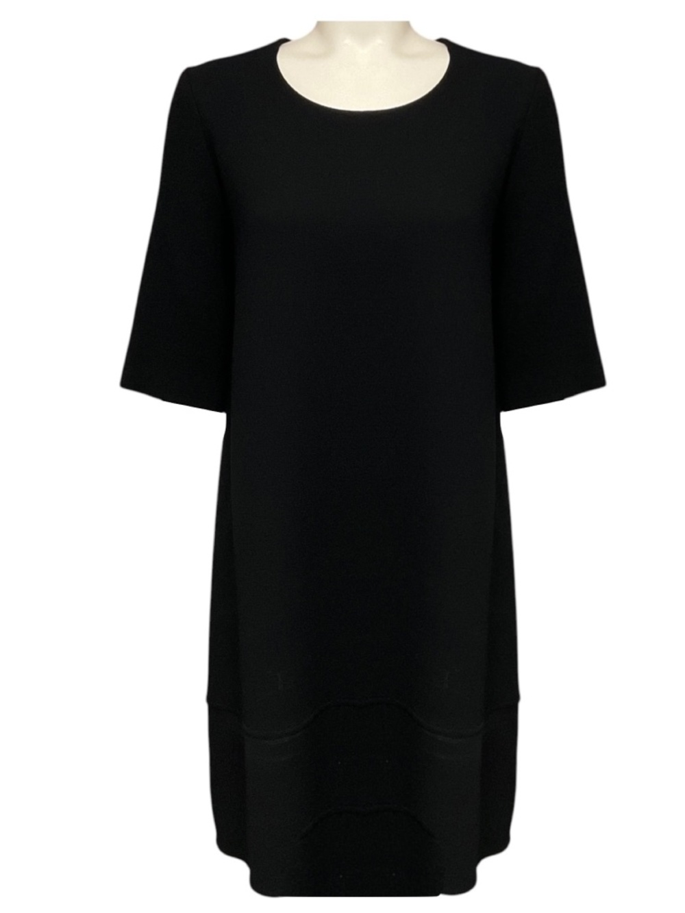 OLIVINE GABBRO BLACK SHORT SLEEVED WOOL GAUZE SHIFT DRESS